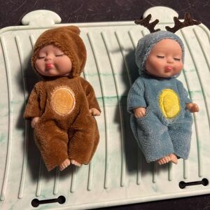 Adorable Plush Baby Dolls Set - Brown and Blue